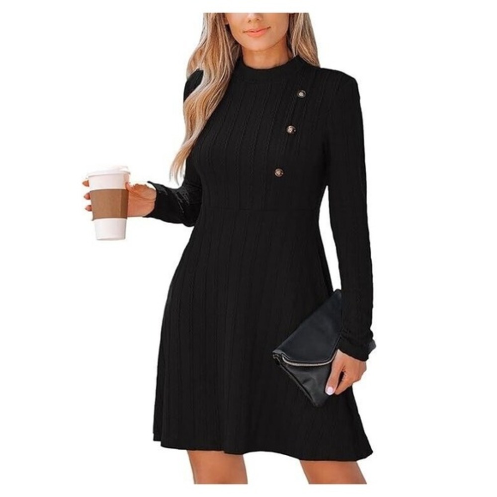 CUPSHE Women's Mini Dress Round Neck Long Sleeve Textured Button Design Knitted